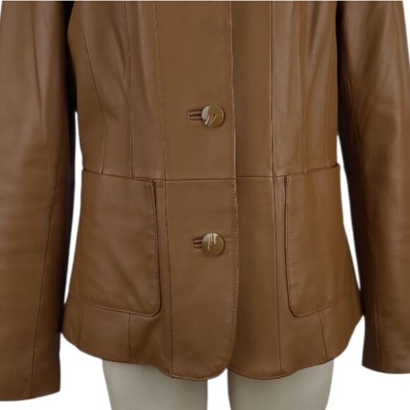 Monterey Bay Brown Genuine Leather Single Breasted Blazer Size 10T Tailored EUC - Picture 5 of 12